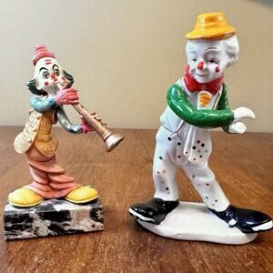 Vintage Clown Figurines Set Porcelain Resin Musician Hobo Rare Pair Circus Decor
